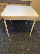 Küchentisch Tisch beidseitig ausziehbar, Metallbeine, weiß 80x80/120 cm, Vintage