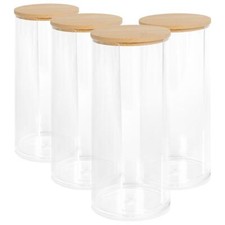 4x Wiederverwendbarer Hoher Wattepadhalter mit Bambusdeckel Kosmetik Lagerung