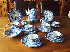 Japanisches Teeservice Kirschblüte Blau Weiß mit Stövchen 6. Pers. China Service