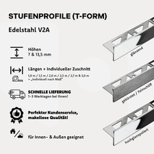 Treppenprofil/Stufenprofil T-Form Fliesenleiste Edelstahl 4Höhen L 1,0 m/ 100 cm