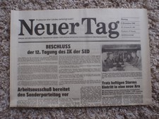 4.12.1989 neuer Tag Original DDR Tageszeitung ZK der SED Beschluß