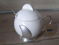 WMF Senftopf Zuckerdose Art Deco WÄCHTERSBACH + Etikett gemarkt Silber Porzellan
