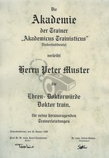 Diplom Urkunde Ehren Doktor Titel Trainer Trainerin trainieren Training Sport