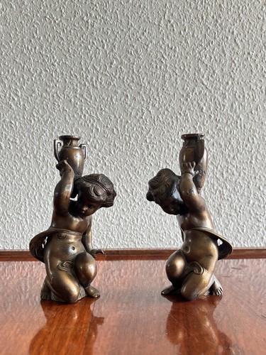 Paar antike bronze putten - paar, bronze-putten