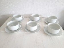 6x Wunsiedel Bavaria Porzellan Weiß Gerippt Suppentassen m.Henkel u.Unterteller 