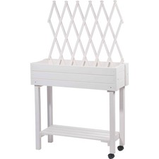 Dobar Rollbares Hochbeet mit Rankhilfe weiss Kräuterbeet Pflanzenbeet Blumenbeet