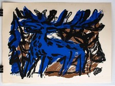 Wolfram Kastner Hirsch zeitgenössisch signiert Farblithografie 1985 Großformat