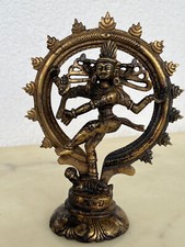 Tanzender Shiva, Nataraja-Bronze alt, 17 cm, Vergoldung mit schöner Patina