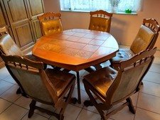 Essgruppe Vintage - Ausziehbarer Tisch + 6 Stühle - Echtholzfurnier / Kunstleder