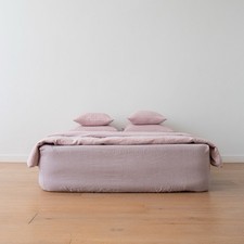 LinenMe 100% Leinen Spannbettlaken Crushed 160 x 200 x 20 cm LILAC Rosa