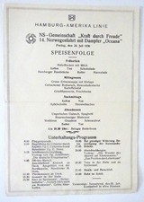 Speisekarte und Programm KdF Dampfer OCEANA 24. Juli 1936 als Postkarte