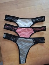 3er Pack Damen Baumwolle Tanga Höschen Slips Spitze Streifen Unterwäsche Panty M