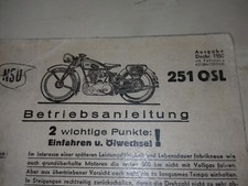 NSU 251 OSL Betriebsanleitung 1950 Original alt