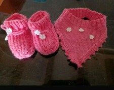 Halstuch Babyschuhe Gehäkelt Rosa Mädchen New Born Handmade Dix 