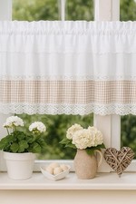 Scheibengardinen Landhaus Shabby  Bistrogardine Farbauswahl Beige Weiß Karo
