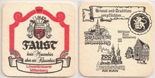 Löwenbrauerei Miltenberg - alter Bierdeckel "Faust - 750 Jahre Schneeberg" 1987