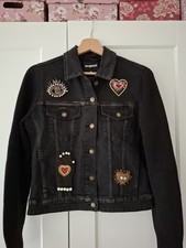 Neuwertige schwarze Damen Jeansjacke Desigual Gr. M Perlen Strass Pailletten