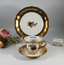 Bavaria Porzellan - Kaffeegedeck 3 tlg. Kaffeetasse Teller 24 Karat Gold, Rosen