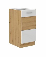 Unterschrank 40 cm Eiche Artisan + Weiß Hochglanz Küchenzeile Küchenblock Küche