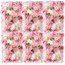 NUPTIO 6 Stück Blumenwandpaneel 60cm X 40cm Weiß & Rosa Kunstrosen Künstliche
