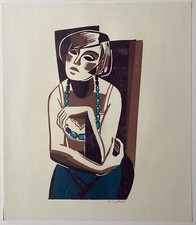 Heinz Friedrich, Frau mit blauer Halskette, 1987, Grafik, Holzschnitt, signiert
