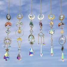 6 goldene Sonnenfänger suncatcher mit Glasprismen Lebensbäume Chakra Edelsteine