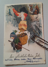 AK Neujahr Zwerg schüttet goldene Taler in Korb 1930