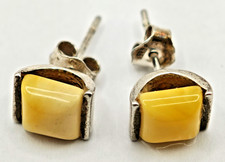 Ohrstecker Ohrringe Bernstein Butterscotch 925 er Silber Schmuck Vintage 60er