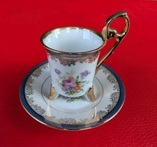 Sammeltasse Gedeck Mokka Mocca Gold Blumen Blau Fuß Füßen Rosa Grün Bunt Lila