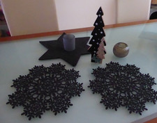 Deko Weihnachtsbaum 28cm*Stern+Platzset Schneeflocke*Teelichthalter*schwarz grau