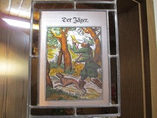Antikes Bleiglas Fensterbild „DerJäger" 29x22,5cm Glas hat einen Riss.