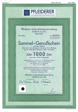 Pfleiderer KG 1988 Neumarkt Oberpfalz 1000 DM Heilbronn Neckar Genußschein Kunz