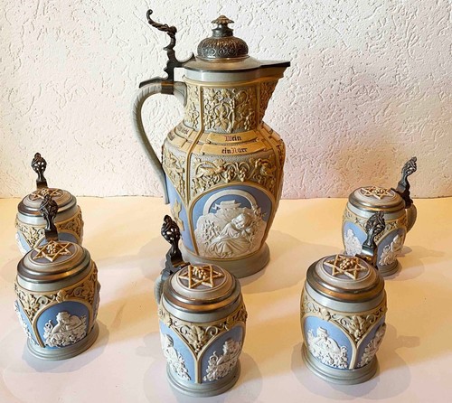 Mettlach set krug trinkbechern - set,
