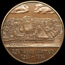 JARMEN / VORPOMMERN: Kupfer-Medaille 1994. 725 JAHRE STADT JARMEN.