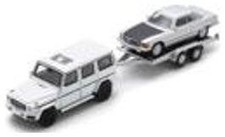 Schuco Maßstab 1:87 Mercedes Benz G-Klasse mit Anhänger und 450 SLC weiß