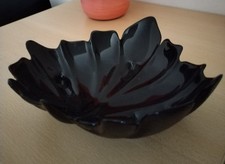 Wunderschöne Arcopal Arcoroc Blatt Glas Schale, schwarz 15 x 16cm, Vintage