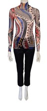 Marc Cain Tattoo Shirt Longsleeve Jersey Stretch Shirt All Over Print Gr. 36