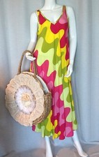 Bohemian 70´s Träger Kleid Hippie Ibiza Midi Maxi Pink,Grün,Gelb 36,38,40,42 Neu