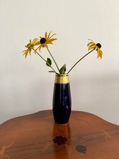 Lindner Kueps Bavaria Echt Cobalt Ätzgold Vase Handarbeit Vintage neuwertig