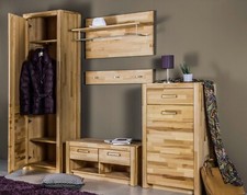 GARDEROBE SET 4-tlg KERNBUCHE MASSIV GEÖLT SCHRANK KOMMODE BANK WANDPANEEL
