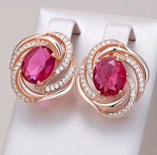 Luxus Ohrringe Huggie 585er Rolled Roségold Walzgold Elegant Himbeerrot Zirkon