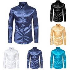 Slim Fit Satin Seide Party Hemd für Herren Freizeit Button Down Langarm