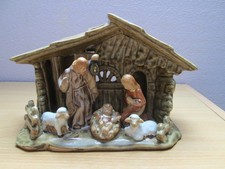 Weihnachtskrippe Heilige Familie Maria Josef Jesuskind Keramik Teelichthalter