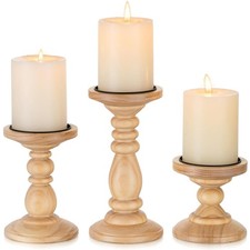 Holzkerzenhalter Stumpenkerzen Bauernhaus Rustikal Kerzenständer Set