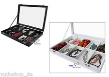 Schaukasten Schmuckkasten Vorlagebrett schmucktablett mit Glasdeckel 10 Fächern