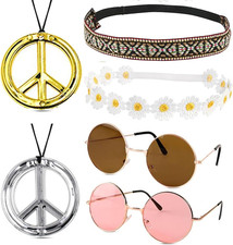 Hippie Accessoires 6 Stück Kleidung Damen Brillen Peace Ketten