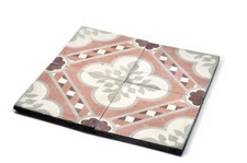 4 Reclaimed Encaustic Tiles From Barcelona, Handmade Vintage Retro 100 Years Old