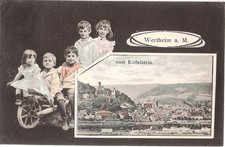WERTHEIM Main Kindergruppe Schubkarre  Passepartout color belebt 11.3.1907 gelau