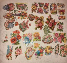 Vintage antik Sammlung antik Glanzbilder Oblaten Scraps Blumen Konvolut!