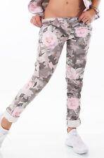 ITALIEN Damen Jeans Hose o. Jacke Blazer Stretch Camouflage Rosen Blumen Print 